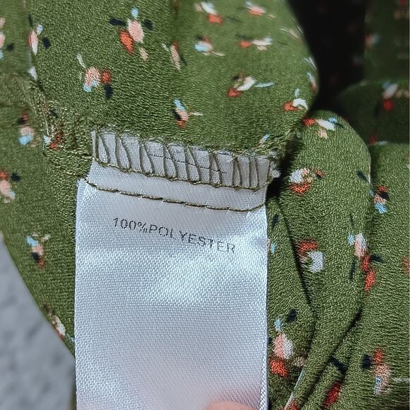 Papermoon Flowy Blouse Military Green Floral Print Size Small Wide 3/4 Sleeves - Picture 6 of 6